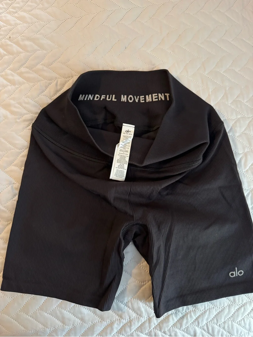 ALO Yoga Black Ribbed Foldover Waist Bike Shorts